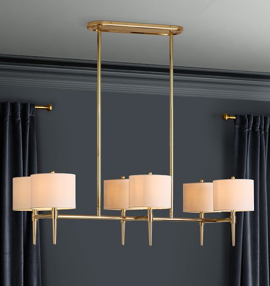 Rhone Linear Chandelier, 48" Width in Fabric Shades by Rejuvenation
