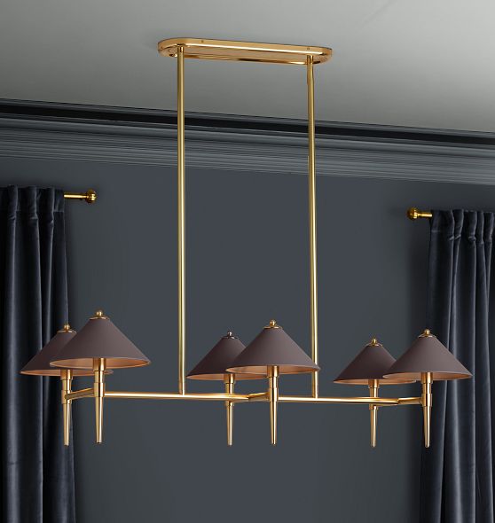 Rhone Linear Chandelier, 48" Width in Metal Shades by Rejuvenation