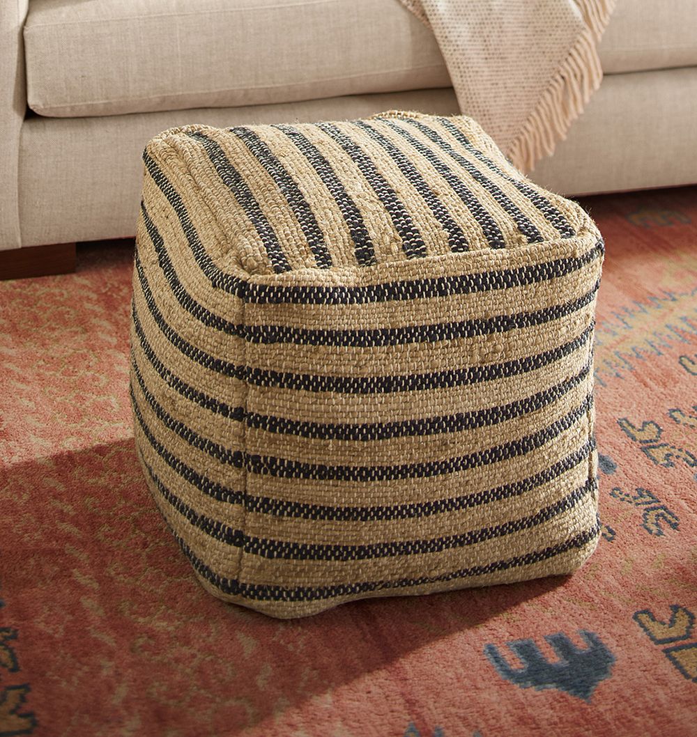 Square Striped Jute Pouf by Rejuvenation