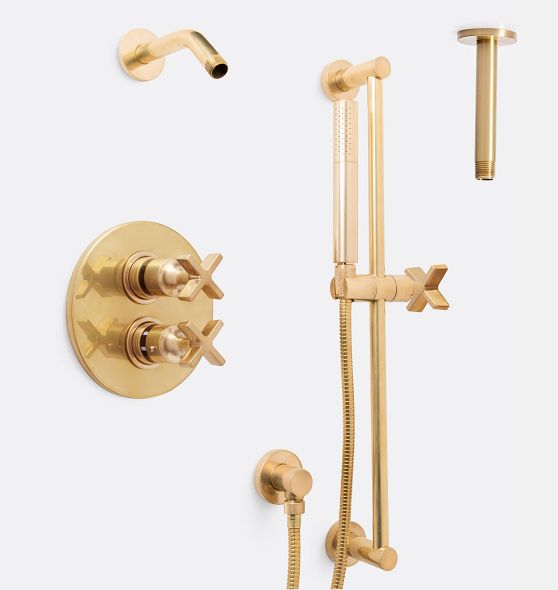 West Slope Cross Handle Thermostatic Rain Shower Set with Handshower