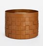 Open Box: Woven Round Leather Basket - Saddle