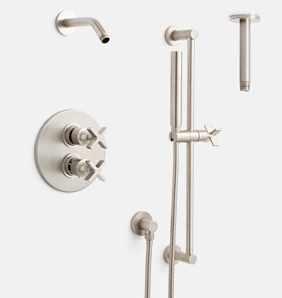 West Slope Cross Handle Thermostatic Rain Shower Set with Handshower
