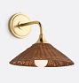Alpen Single Decorative Sconce Aged Brass Cone 12in Shade Dark Brown Rattan