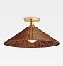 Alpen Semi Flush Aged Brass Rattan Cone 18in Shade Dark Brown