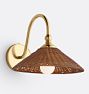 Bellevue Single Decorative Sconce Aged Brass Cone 12in Shade Dark Brown Rattan