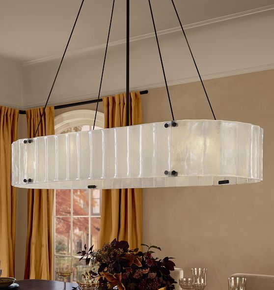 Willamette 60" Linear Chandelier, Aged White Glass by Rejuvenation