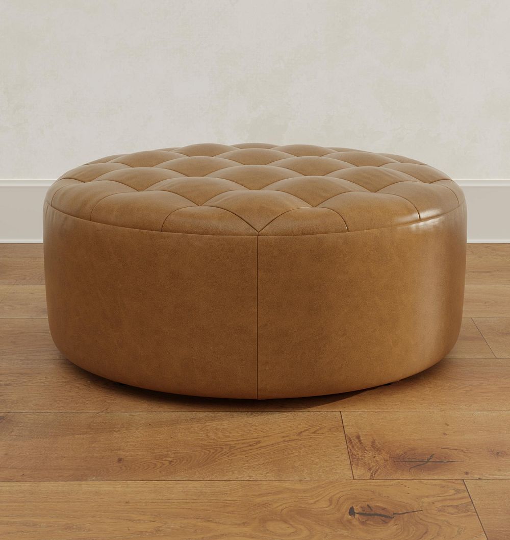 Trevino Leather 36" Round Ottoman by Rejuvenation