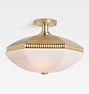 Clarendon 16in Semi Flush Aged Brass Glass Hex Dome Shade Cased White