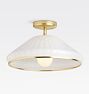 Bradshaw 16in Semi Flush Aged Brass CWH Ribbed Shade