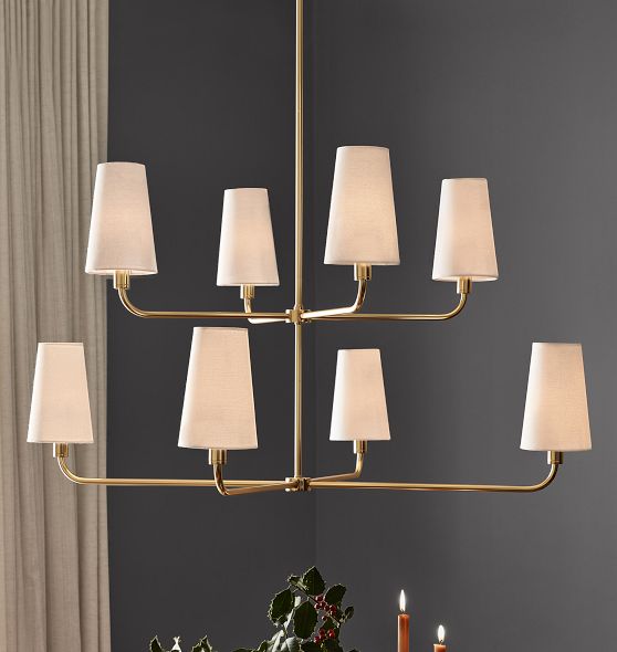 Ansel 46" 8-Light Double Tier Chandelier, Fabric Shades by Rejuvenation