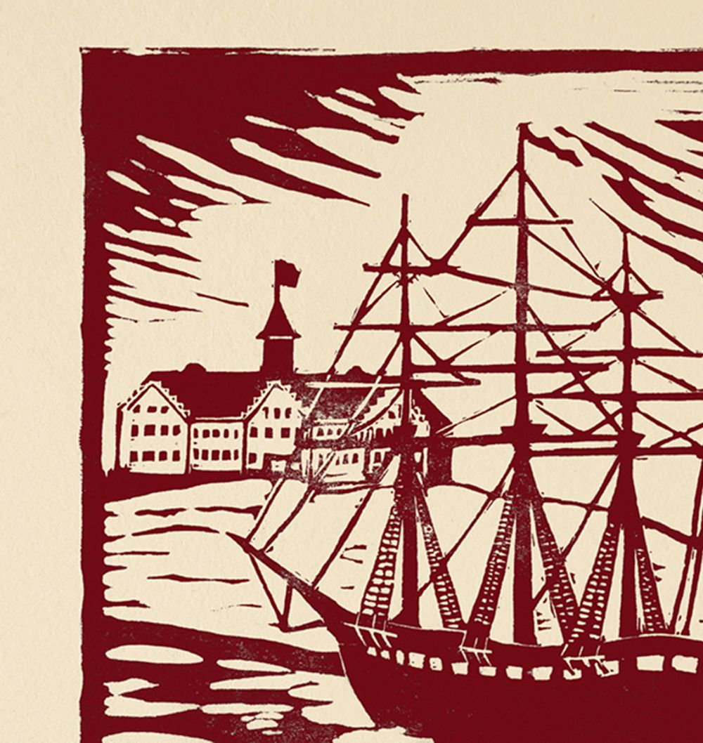 Woodcut Ship Wall Art Print by Rejuvenation