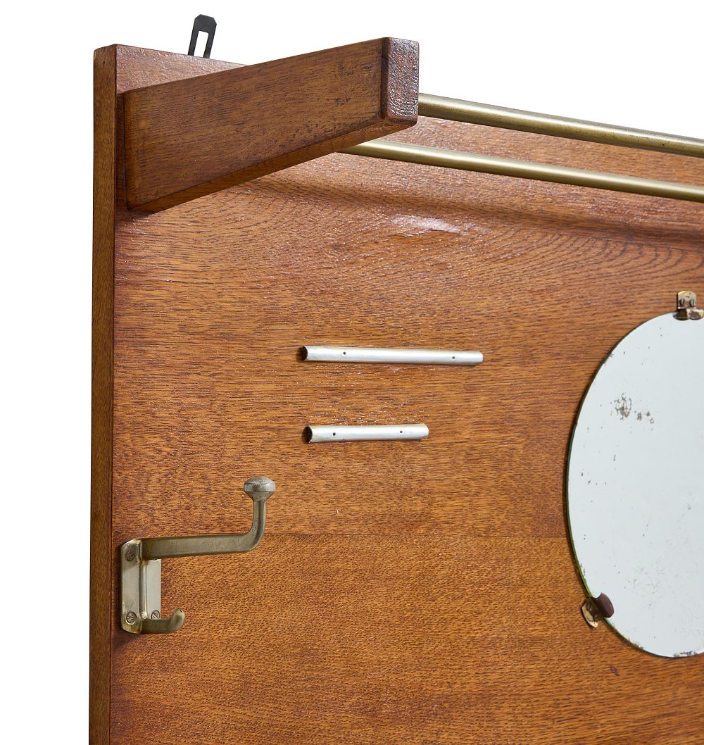 Vintage Mid Century Modern Mahogany Wall Rack with Mirror by Rejuvenation