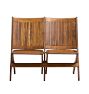 Vintage Traditional 20th Century Folding Theater 2-Seat Bench with Slated Back
