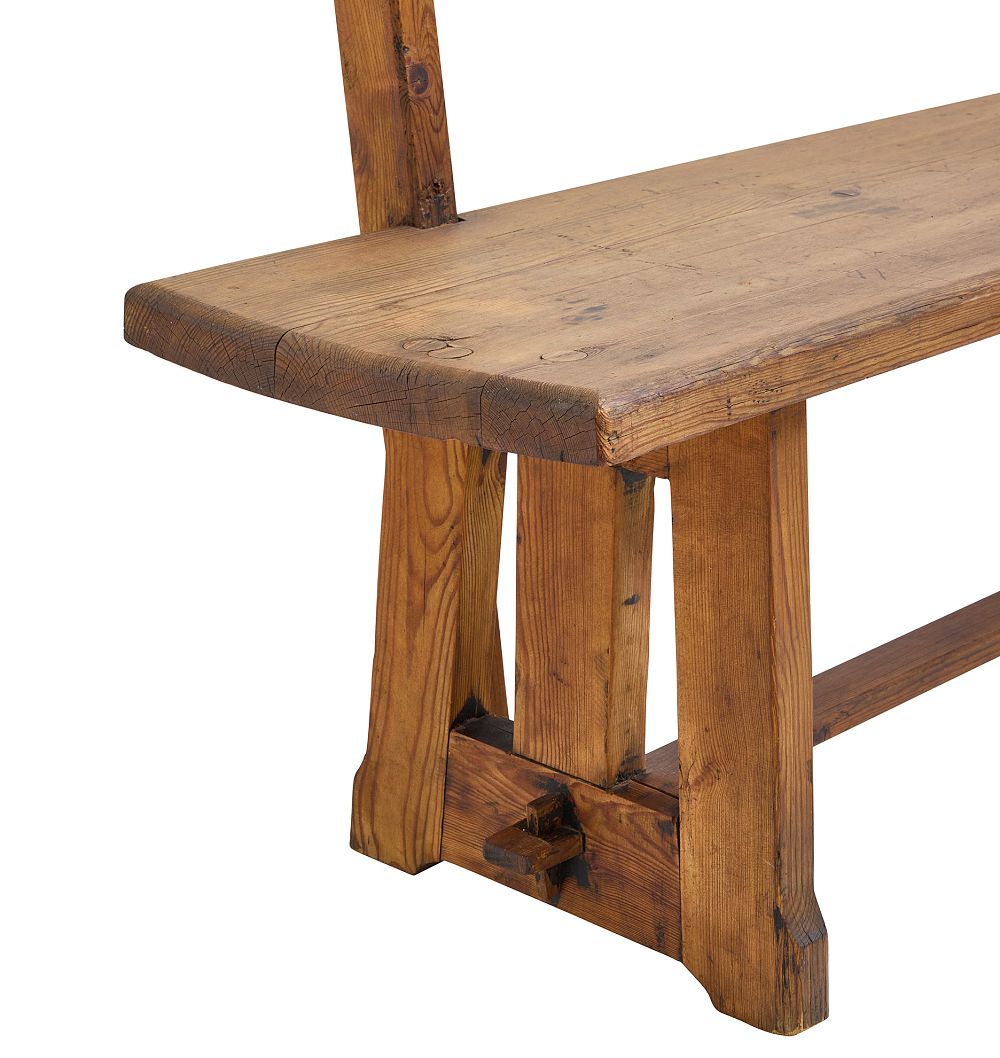 Vintage Traditional French Pine Bench with Trestle Base by Rejuvenation