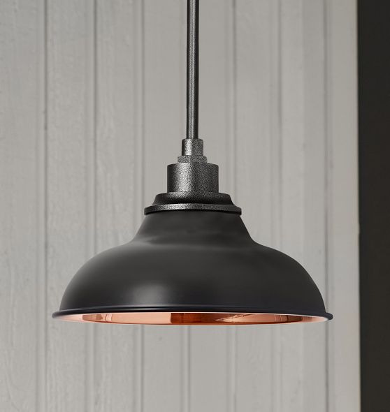 1990's National 照明 ポストモダン Vintage Art Deco Pendant with Painted Skyscraper Shade | Rejuvenation