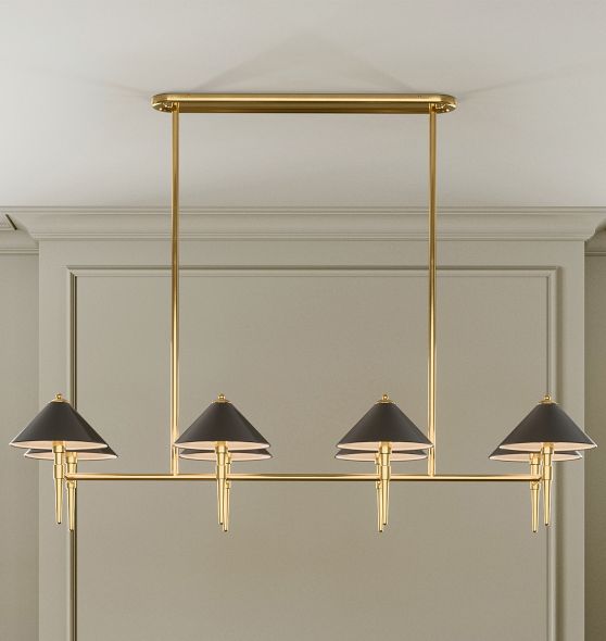 Rhone Linear Chandelier, 60" Width in Metal Shades by Rejuvenation
