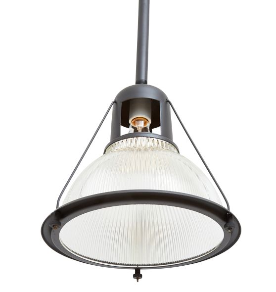 Vintage Industrial Holophane Pendant in Aluminum Frame by Rejuvenation
