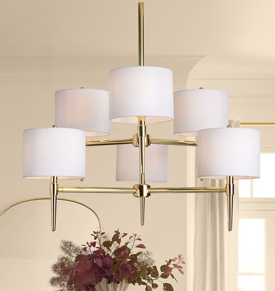 Rhone Double Tier Chandelier, 36" Width in Fabric Shades by Rejuvenation
