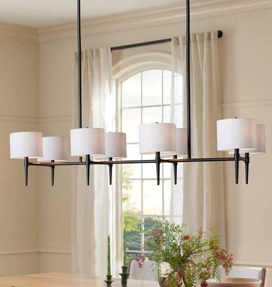 Rhone Linear Chandelier, 60" Width in Fabric Shades by Rejuvenation