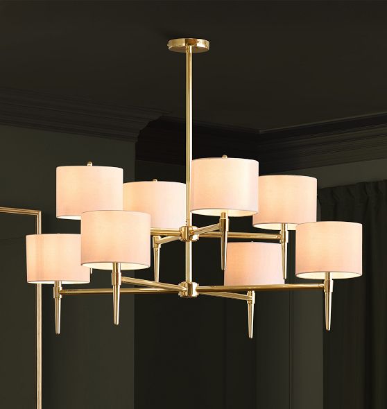 Rhone Double Tier Chandelier, 48" Width in Fabric Shades by Rejuvenation