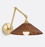 Alpen Articulating Task Sconce CP Cone 12in Shade Dark Brown Rattan