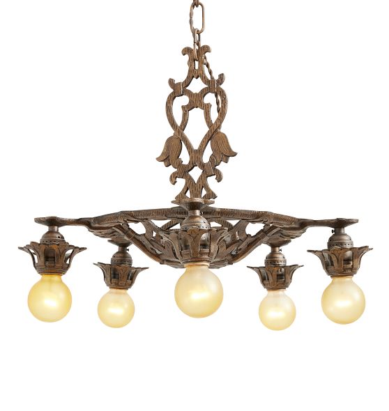 Vintage Classical Revival Chandelier 5 Arm Cast Iron by Rejuvenation