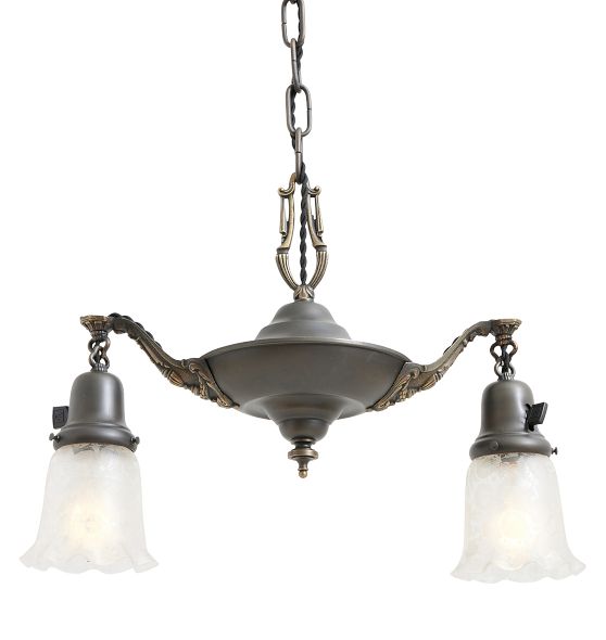 Vintage Classical Revival Chandelier Two Arm Etched Shades by Rejuvenation