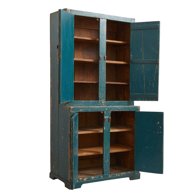Vintage Early Painted Blue Step Back Cupboard | Rejuvenation