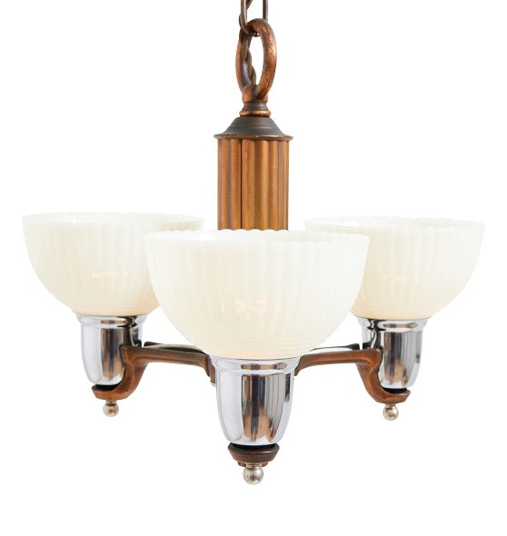 Vintage Art Deco Chandelier Streamline 3 Light Cup Shades by Rejuvenation
