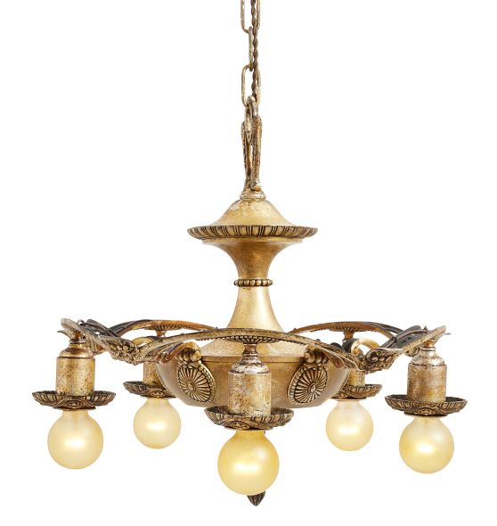 Vintage Classical Revival Chandelier 5 Light with Center hub by Rejuvenation