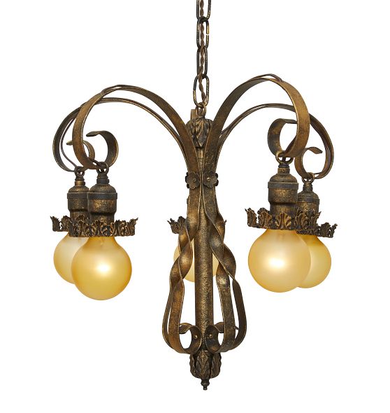 Vintage Romance Revival Chandelier Five Swirl Arm Leaf Motif by Rejuvenation