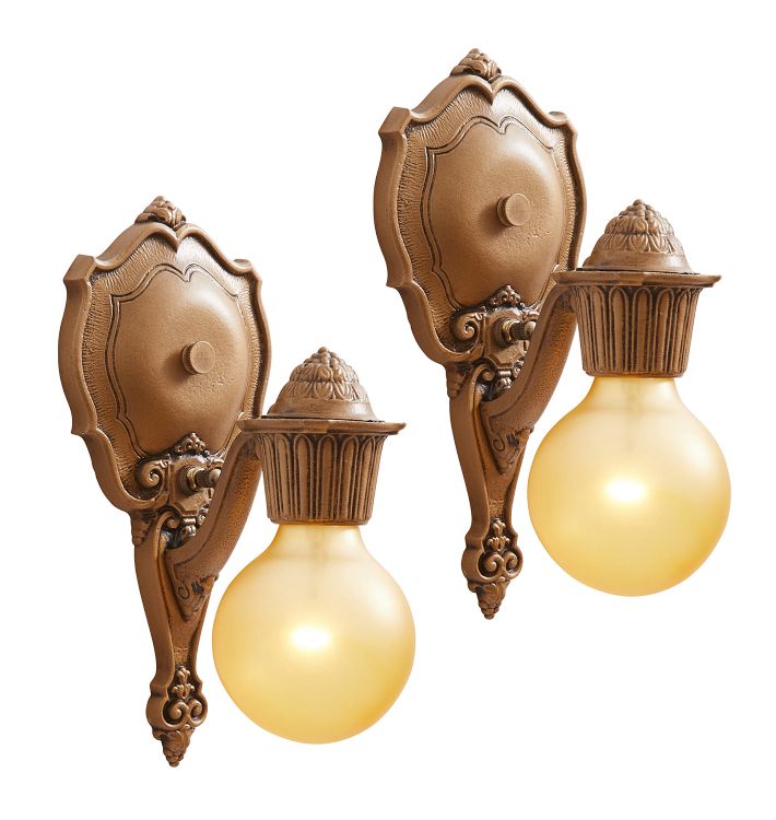 Pair of Vintage Gothic Revival Bronze Double Candle Sconces