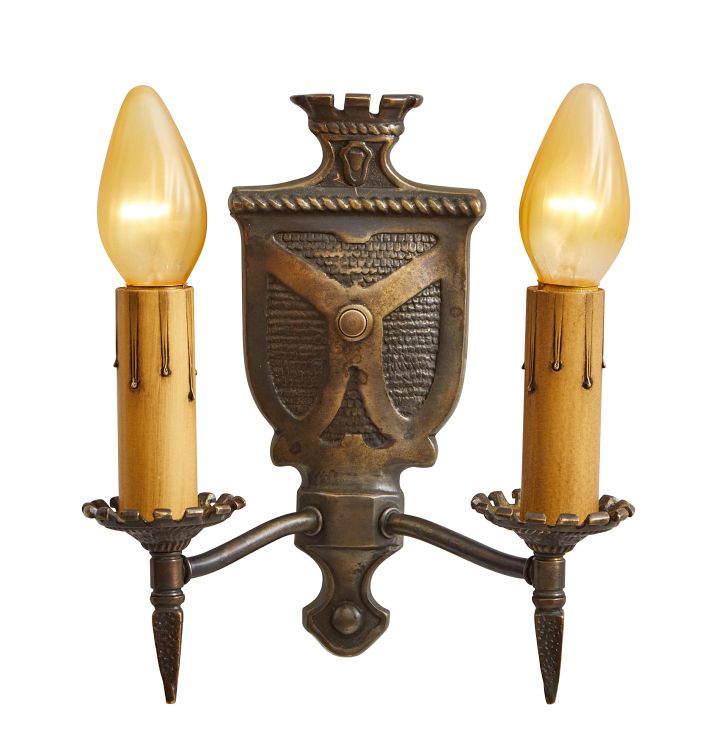 アンティーク 楕円形 ライトストーン バックル レトロ 7セット Pair of Vintage Gothic Revival Bronze Double Candle Sconces
