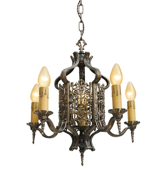 Vintage Classical Revival Chandelier with Ornate Scrollwork by Rejuvenation