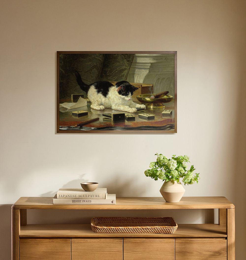 Cat at Play by Henriëtte Ronner Framed Reproduction Wall Art Print by Rejuvenation