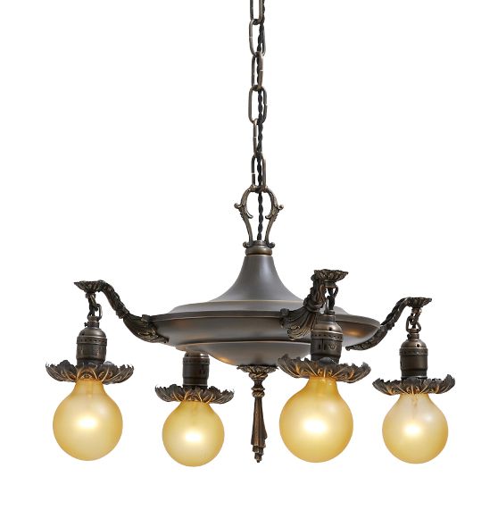 Vintage Classical Revival Chandelier Aladin Pan 4 Light Barebulb by Rejuvenation