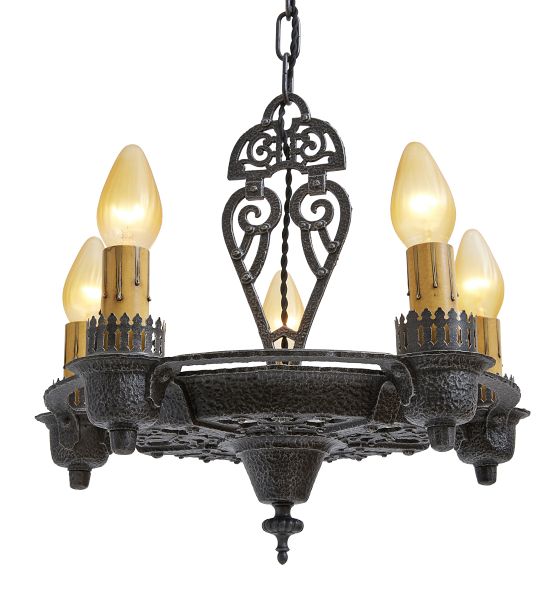 Vintage Gothic Revival 5 Light Chandelier Cast Iron by Rejuvenation