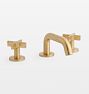 Cayucos Short Spout Cross Handle Widespread Bathroom Faucet, Burnished Brass Uncoated