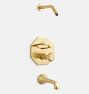 Canfield Thermostatic Tub Shower Set, Aged Brass