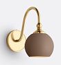 Theo Sconce, Painted Metal Shades, Aged Brass - 6" Matte Umber Painted Metal Ball Shade