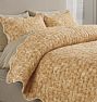 Floral Scalloped Quilt, Double/Queen - Antique Gold & Ivory