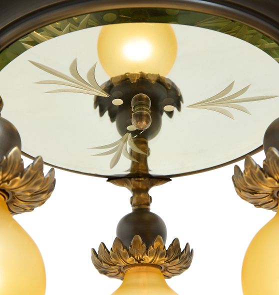Vintage Art Deco Etched Mirrored Flush Mount by Rejuvenation