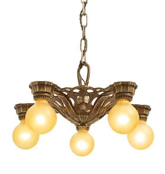 Vintage Art Deco Ornate Brass Chandelier by Rejuvenation