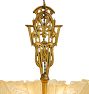 Vintage Art Deco Ornate Brass Chandelier with Slipper Shades