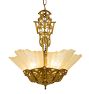 Vintage Art Deco Ornate Brass Chandelier with Slipper Shades