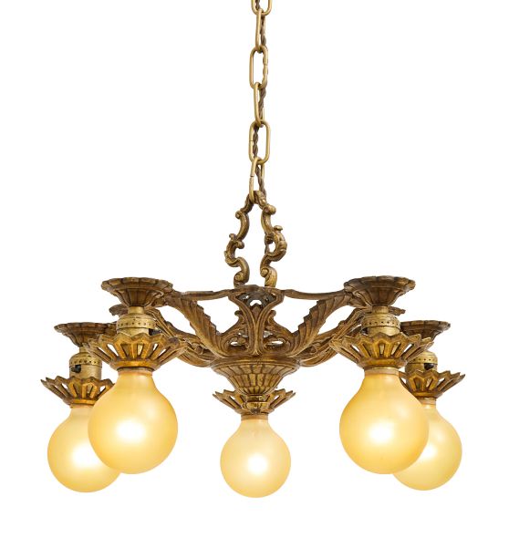Vintage Art Deco Ornate Iron Chandelier by Rejuvenation