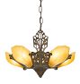 Vintage Art Deco Ornate Iron Chandelier with Slipper Shades