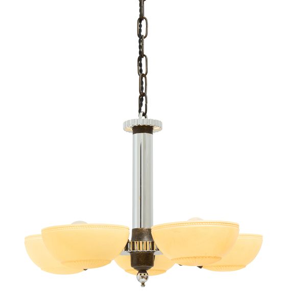 Vintage Art Deco Streamlined Crystal Stem Chandelier by Rejuvenation
