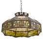 Vintage Art Nouveau Chandelier with  Tiffany Style Slag Glass and Botanical Metalwork Chandelier
