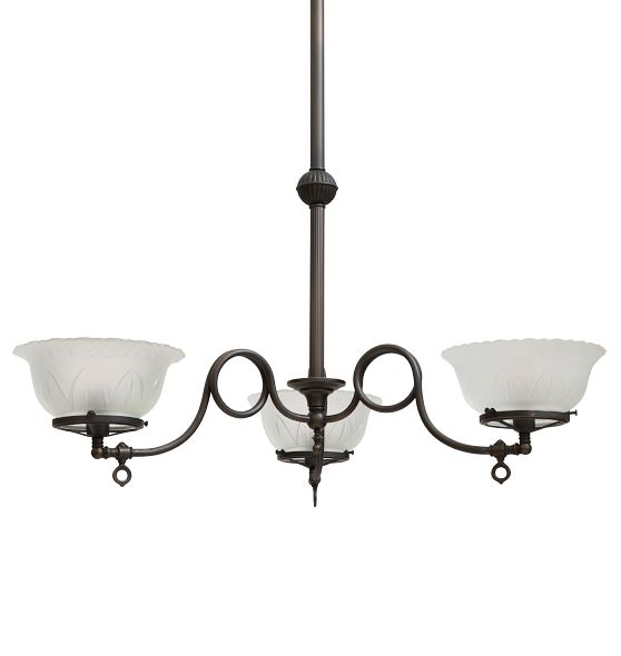 Vintage Victorian 3 Light Chandelier with Wheel Cut Shades by Rejuvenation